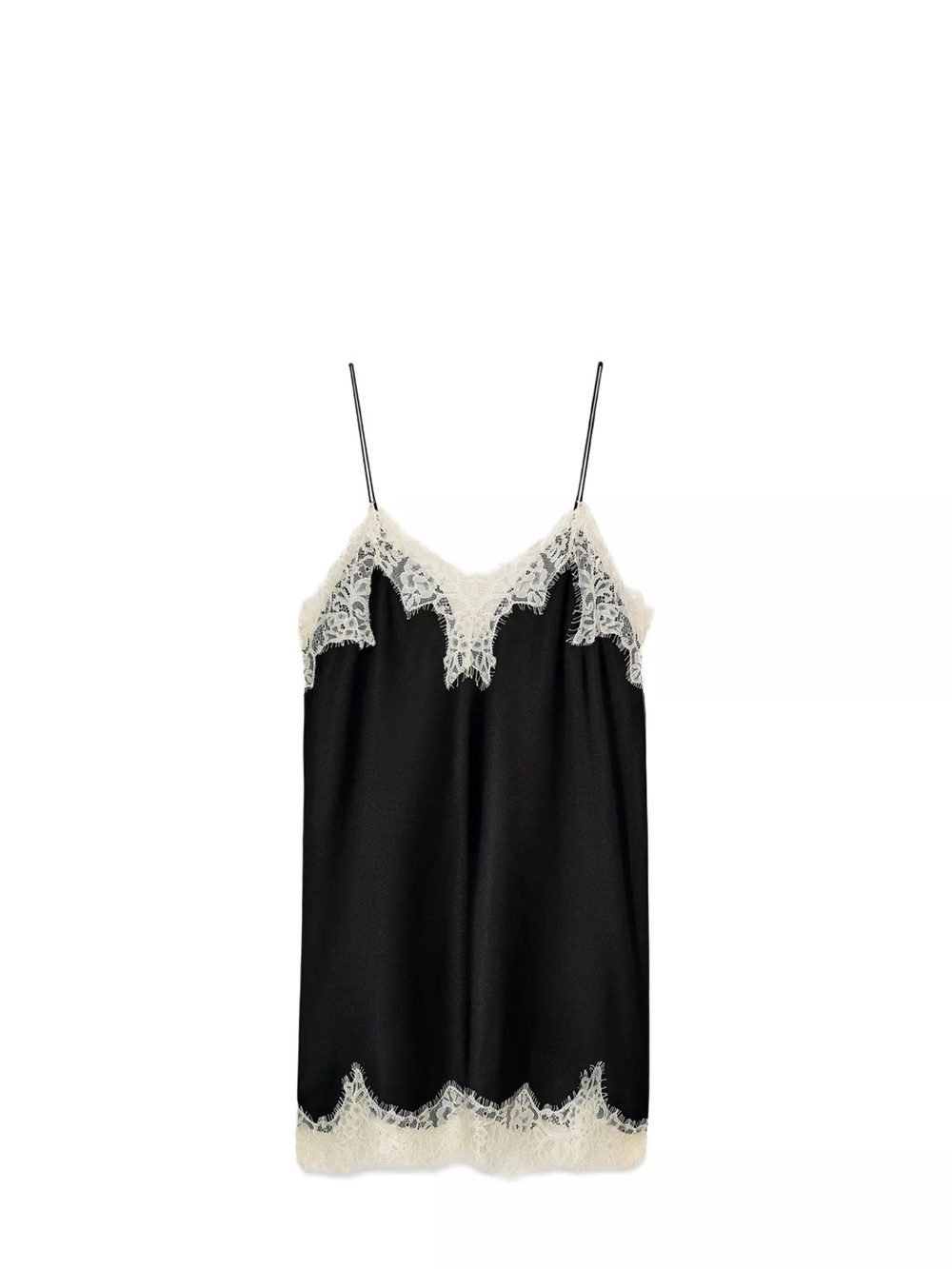 Zara Black Mini Slip Dress with Cream Lace Trim